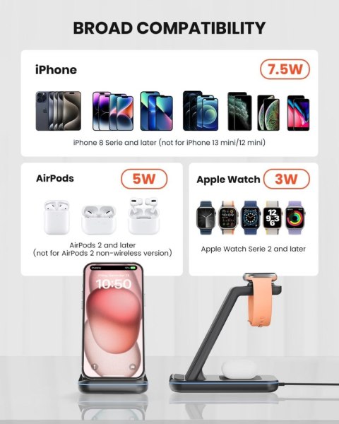 Ładowarka bezprzewodowa 3w1 Geekera T3 biała