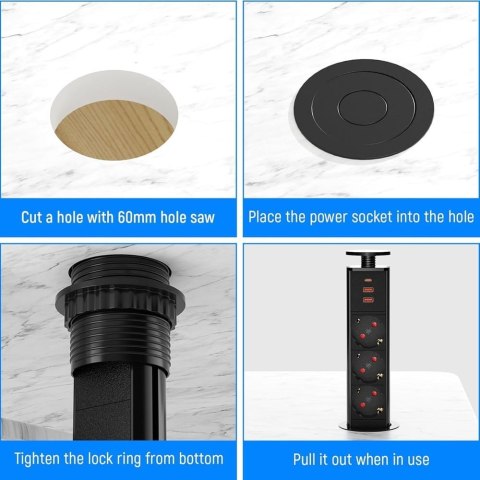 Listwa zasilająca 3 gniazda, USB, USB-C Ohuo D06-GU03