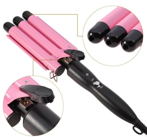 Lokówka do włosów potrójna różowa