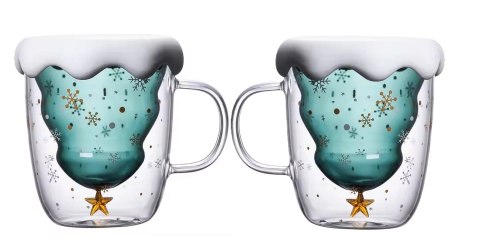 Szklany kubek z podwójną ścianką "Choinka" 2 szt