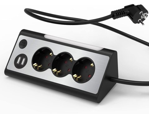 Listwa zasilająca 3 m, 3 gniazda z USB i lampką nocną LED