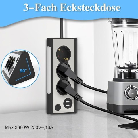 Listwa zasilająca 3 m, 3 gniazda z USB i lampką nocną LED