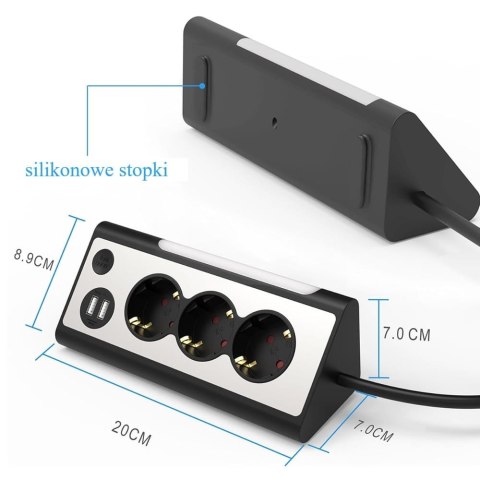 Listwa zasilająca 3 m, 3 gniazda z USB i lampką nocną LED