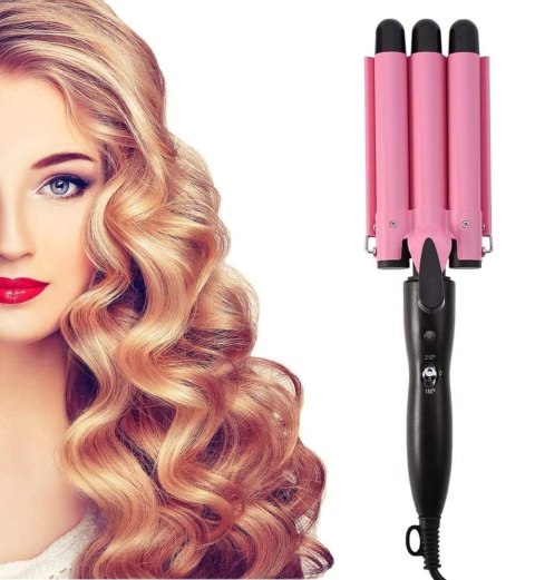 Lokówka do włosów potrójna różowa top4ever