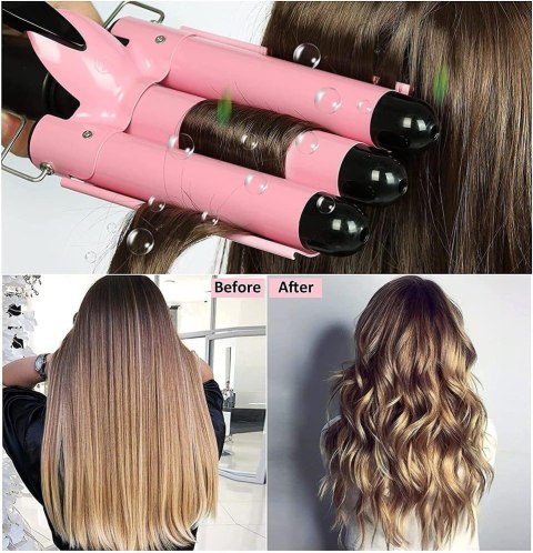 Lokówka do włosów potrójna różowa top4ever